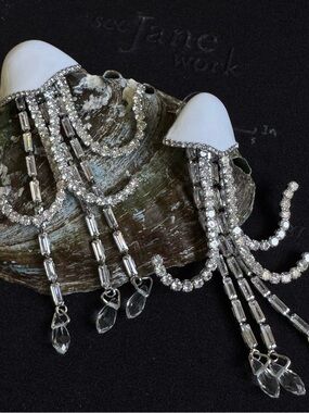 Elegant White & Silver Crystal Drop Jellyfish Earrings - Designer